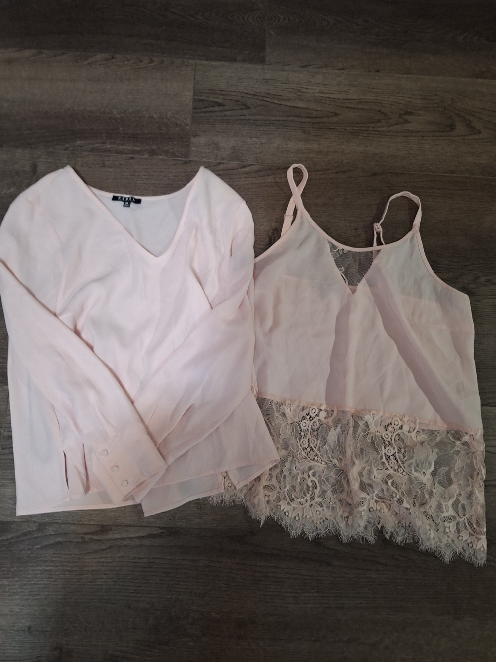 rebels Pale Pink Lace-Trim Camisole and Long-Sleeve Top Set